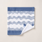 Bleu bleu marine baleine blanche Vagues serviette (Gant de toilette)