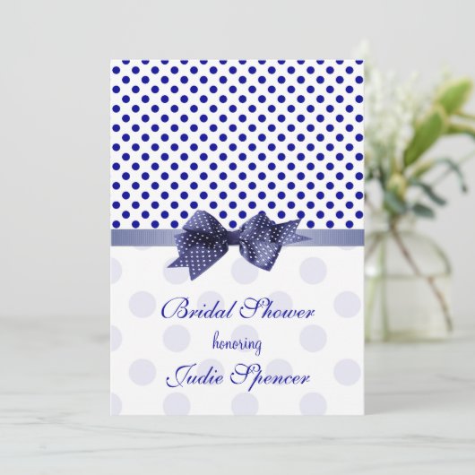 Bleu bleu polka point douche nuptiale Invitation (Debout devant)