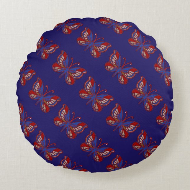 Bleu Bleu Rouge-Bleu Coussin rond (Devant)