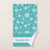 Bleu bleu Turquoise brillant Motif de flétan blanc (Serviette à main)