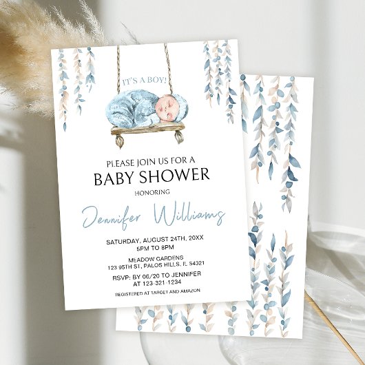 Bleu bohème bohème bébé garçon invitation douche