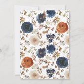 Bleu bohème Tan et Faire-part de mariage floral (Dos)