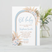 Bleu Boho Arch Baby shower garçon Invitation (Debout devant)
