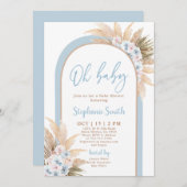 Bleu Boho Arch Baby shower garçon Invitation (Devant / Derrière)