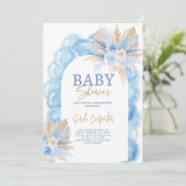 Bleu Boho Arch Baby shower garçon Invitation (Debout devant)