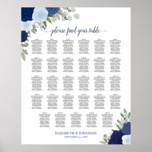 Bleu Boho Floral 29 Tableau Mariage