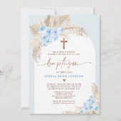 Bleu Boho Floral Arch Boys Baptême Invitation (Devant)