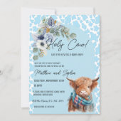 Bleu Boho Holy Cow Boy Baby shower Invitation (Devant)