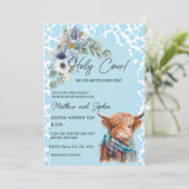 Bleu Boho Holy Cow Boy Baby shower Invitation (Debout devant)