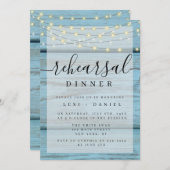 Bleu Boho Lumières Dîner de répétition Invitations (Devant / Derrière)
