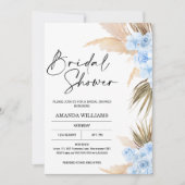 Bleu Boho Pampas Grass nuptiale douche Invitation (Devant)