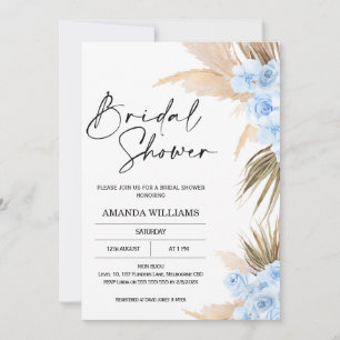 Bleu Boho Pampas Grass nuptiale douche Invitation