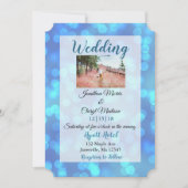 Bleu Bokeh Photos de mariage invitations (Devant)