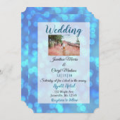 Bleu Bokeh Photos de mariage invitations (Devant / Derrière)