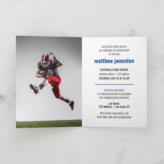 Bleu Bold & Moderne Photo Graduation Invitation (Intérieur)