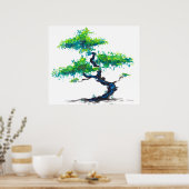 Bleu Bonsai Aquarelles Poster Imprimer (Cuisine)