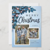 Bleu Botanique 2 Photo Carte de Noël (Devant)