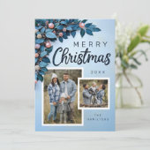 Bleu Botanique 2 Photo Carte de Noël (Debout devant)
