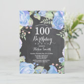 Bleu botanique Floral 100e anniversaire Invitation (Debout devant)