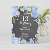 Bleu botanique Floral 13e anniversaire Invitation (Debout devant)