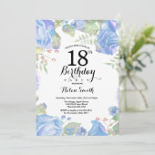 Bleu botanique Floral 18e anniversaire Invitation (Debout devant)