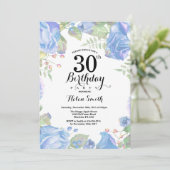 Bleu botanique Floral 30e anniversaire Invitation (Debout devant)