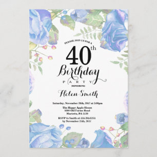 Bleu botanique Floral 40e anniversaire Invitation