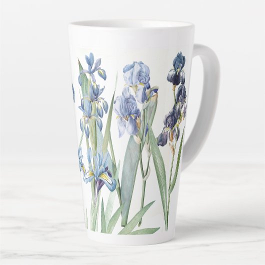 Bleu botanique Iris Fleurs Redoute Latte Mug (Angle droit)