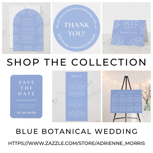 Bleu Botanique Moderne Menu Mariage