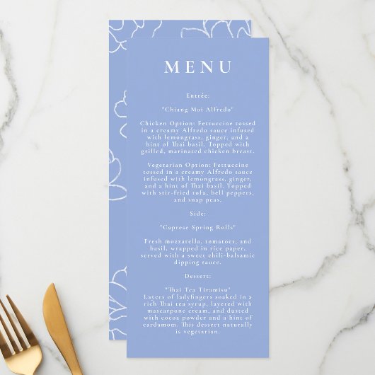 Bleu Botanique Moderne Menu Mariage