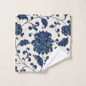 Bleu botanique vintage + Floral Motif blanc (Gant de toilette)