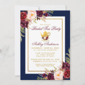 Bleu Bourgogne Floral Gold Invitation de la fête d (Devant)