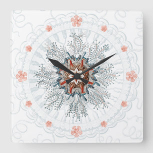 Bleu bouton méduse et étoiles de mer Horloge mural