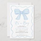Bleu Bow Boy Coquette Baby shower Invitation (Devant)