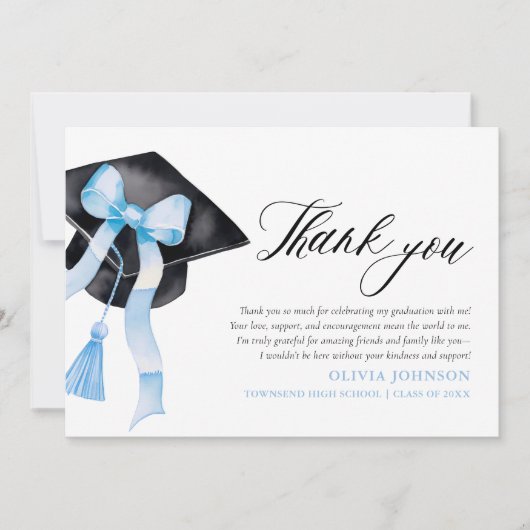 Bleu Bow Coquette Graduation Cap Merci Cartes (Devant)