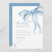 Bleu Bow nuptiale douche Invitation Quelque chose  (Devant / Derrière)