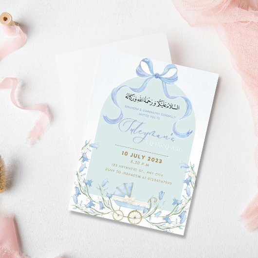 Bleu Bow Ruban Bluebell Aqeeqah Invitations