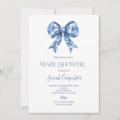 Bleu Bow Toile Baby shower garçon Invitation (Devant)