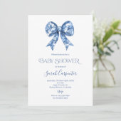 Bleu Bow Toile Baby shower garçon Invitation (Debout devant)
