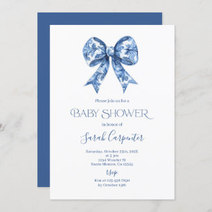 Bleu Bow Toile Baby shower garçon Invitation