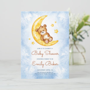 Bleu Boy Boho Teddy Bear Baby shower Invitation