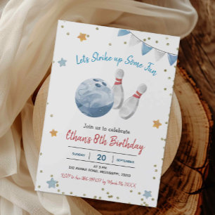 Bleu Boy Bowling Anniversaire Invitation
