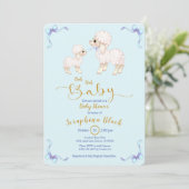 Bleu Boy  Lamb Baby shower Invitation (Debout devant)