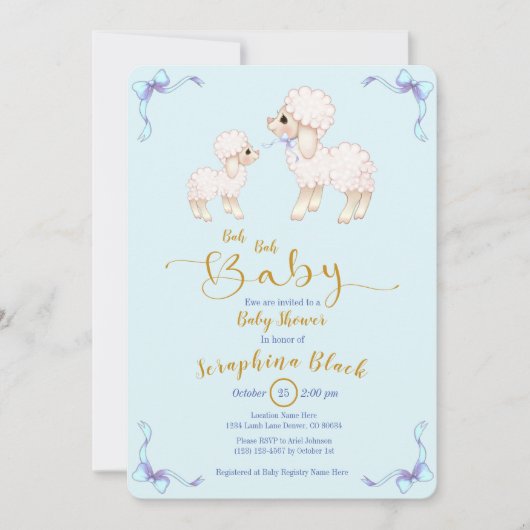 Bleu Boy  Lamb Baby shower Invitation (Devant)
