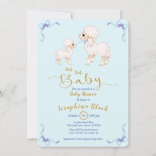 Bleu Boy  Lamb Baby shower Invitation