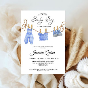 Bleu Boy Vêtements Bohème Baby shower Invitation