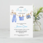 Bleu Boy Vêtements Bohème Baby shower Invitation (Debout devant)