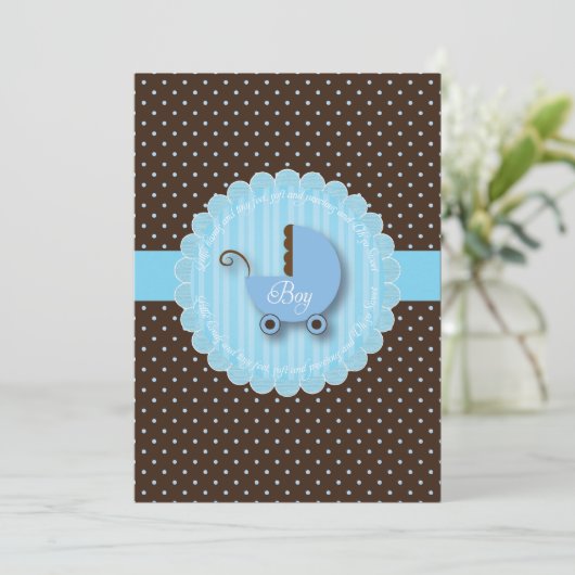 Bleu branché et Brown douche bébé Invitations (Debout devant)