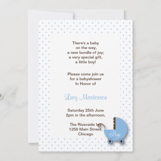 Bleu branché et Brown douche bébé Invitations (Dos)