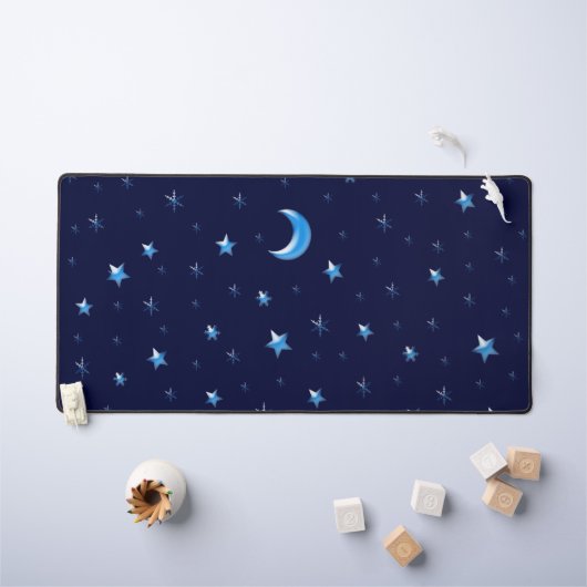 Bleu brillant Étoiles de Noël et Lune sur le ciel (Tableau pour enfants)